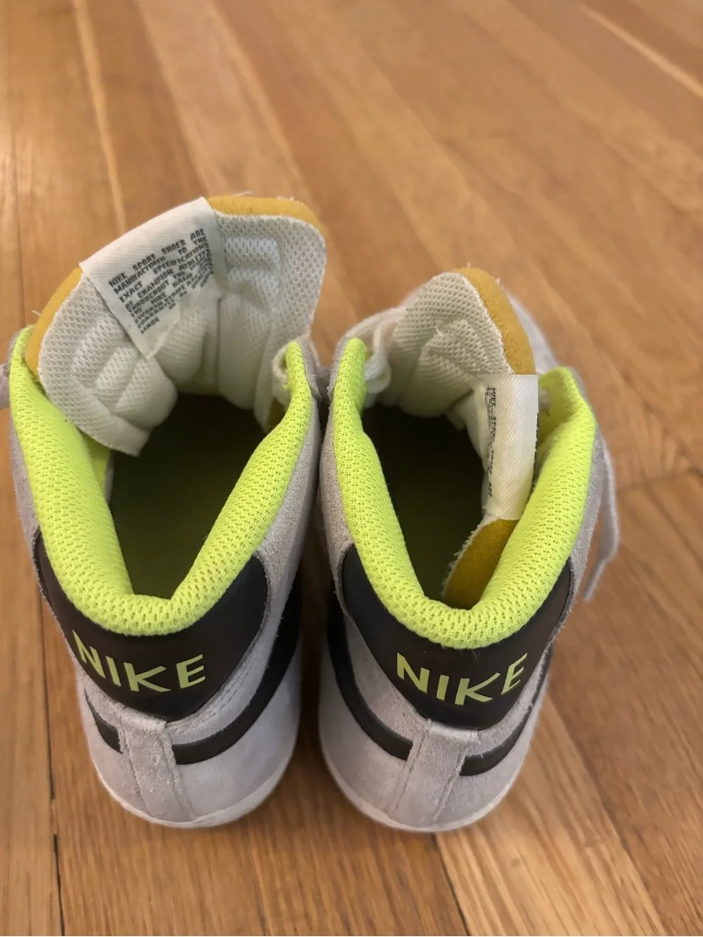 Nike High-Top Sneakers in Light Gray with Neon Yellow Lining